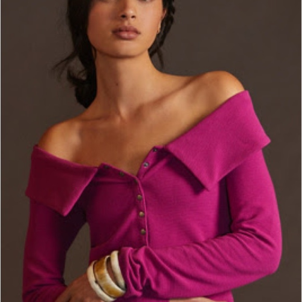 Anthropologie Fuchsia Off-Shoulder Sweater